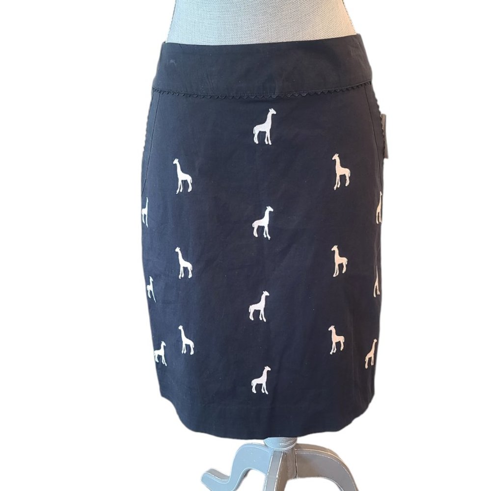 NWT  Anthropologie Leifnotes Women’s Giraffe Embroidered Black Pencil Skirt Sz 6